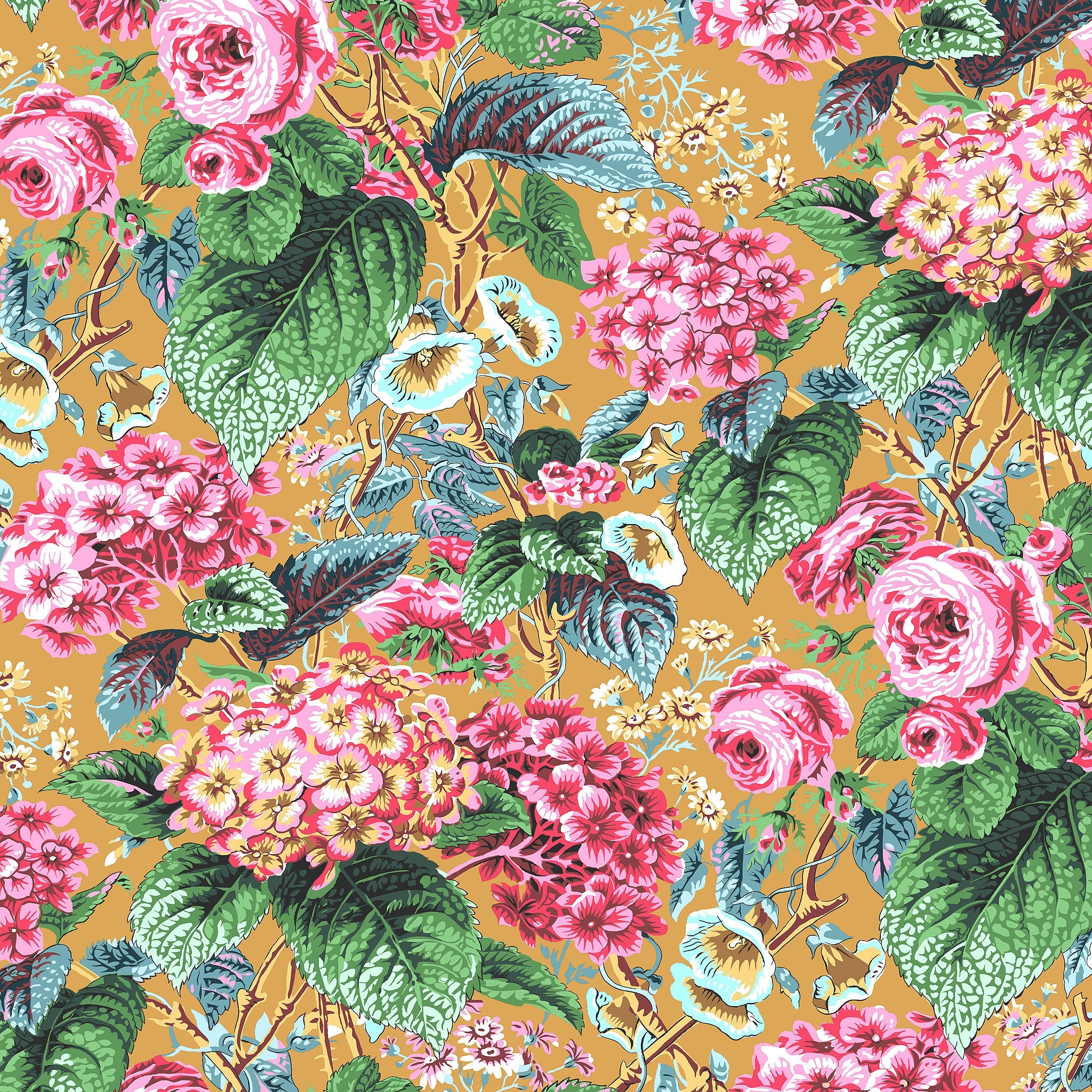 Rose and HydrangeaPWPJ097.OCHRE - Fat Quarter