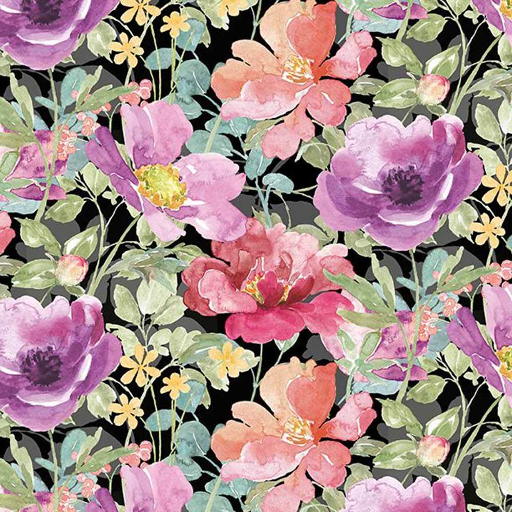 Wilmington Prints - Meadow Melody by Beth Grove - Blossoms Allover - Black - Yardage