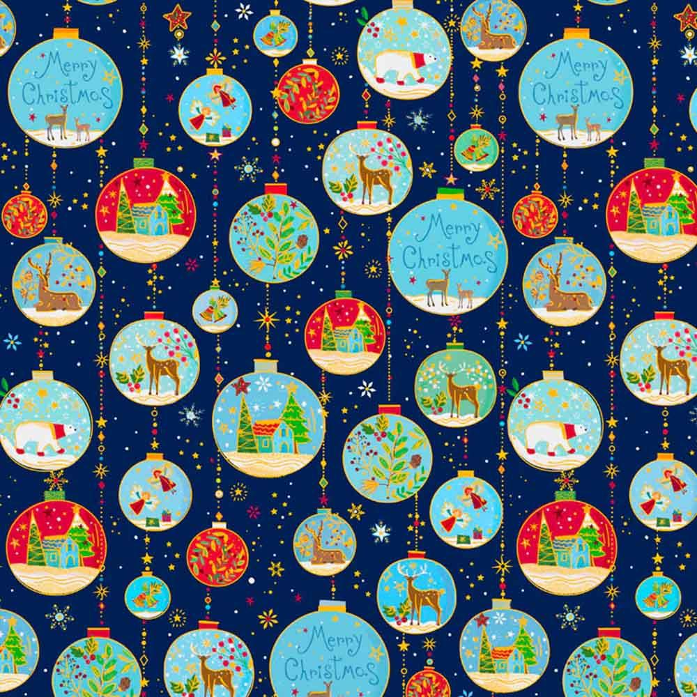 P&B Textiles - Turnowsky Treasures by Turnowsky - Christmas Ornaments - Dark Blue - Yardage