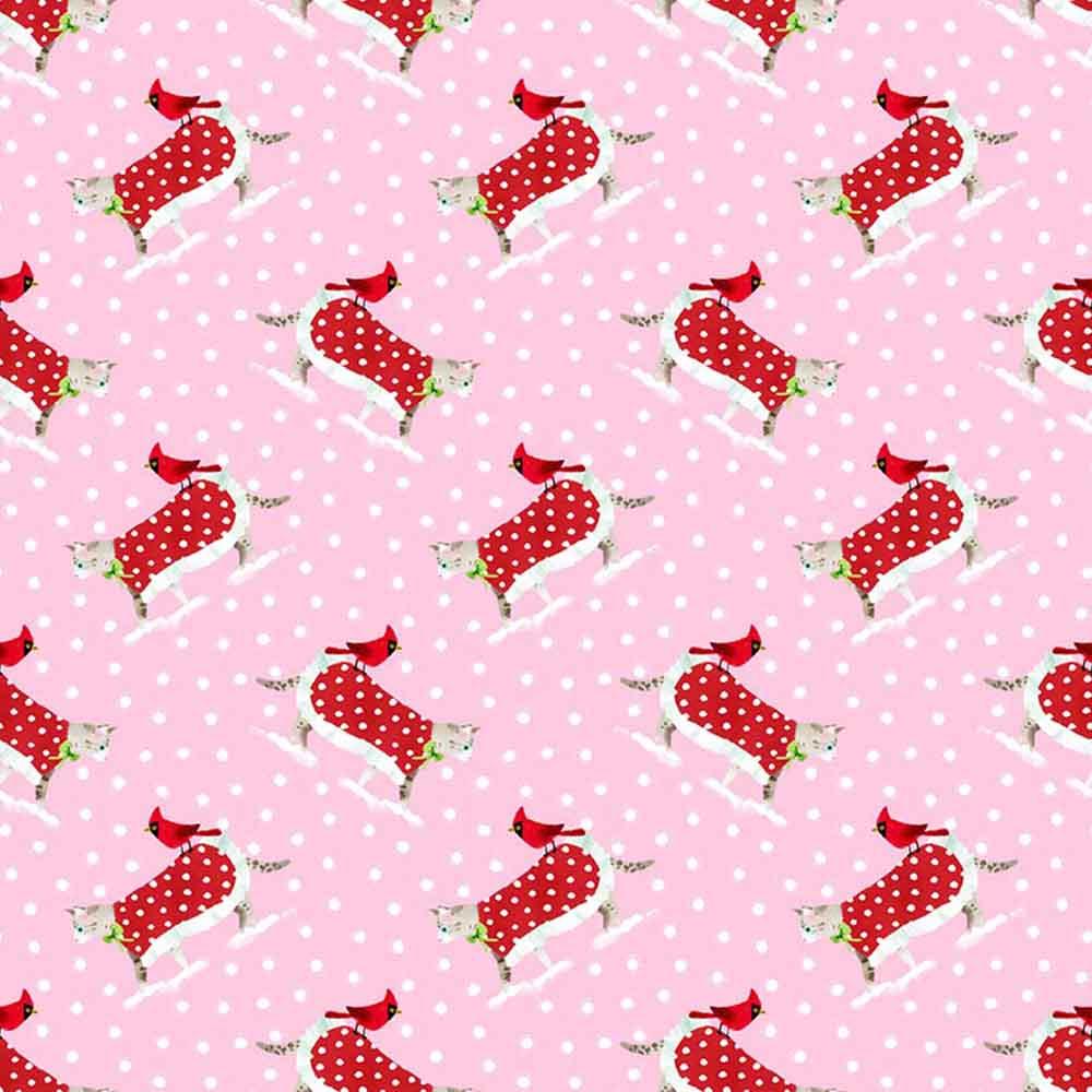 Dear Stella - Catmas Carols by Pammie Jane - Winter Wonderland - Pink - Yardage
