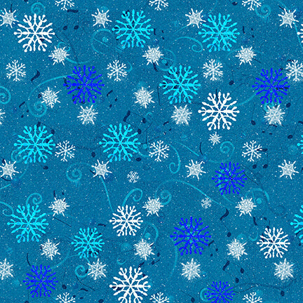 12 Days of Christmas Snowflakes Cyan Sue Ellen Brown Studio E Cotton Fabric