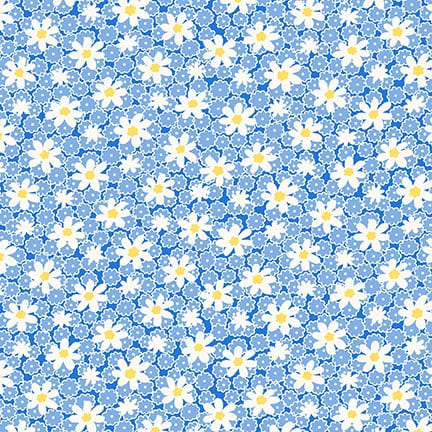 Nana Mae 8PACKED DAISY BLUE Fabric by Henry Glass (1/2 yd.)