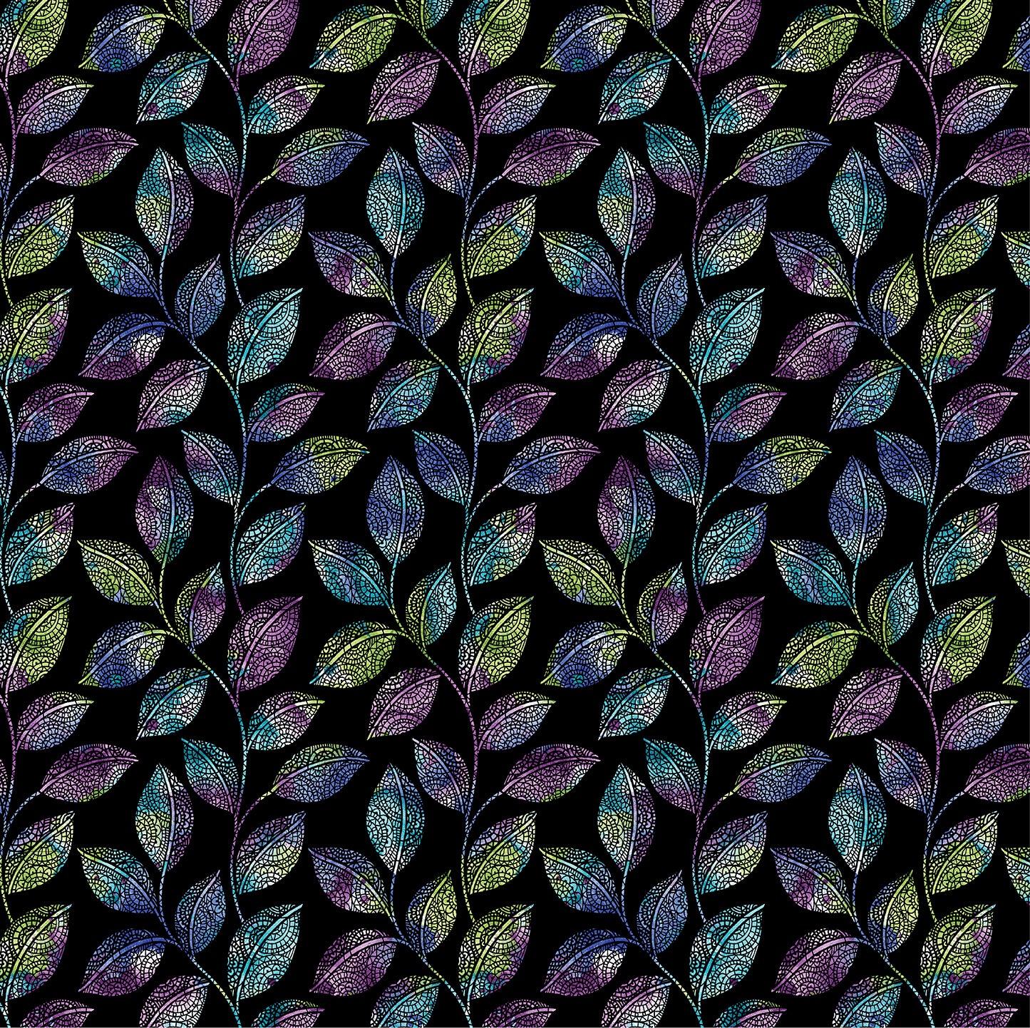 Go With The Flow: MOSAIC LEAVES Black/Multi Fabric (1/2 yd)