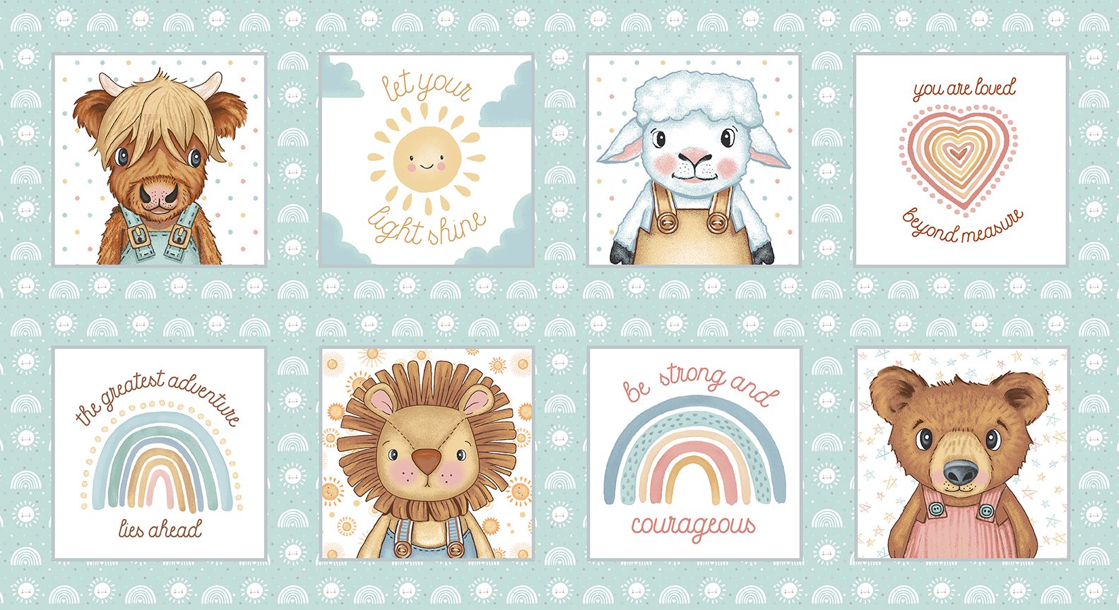 BOHO BUDDIES: Lt. TEAL BLOCK PANEL Fabric