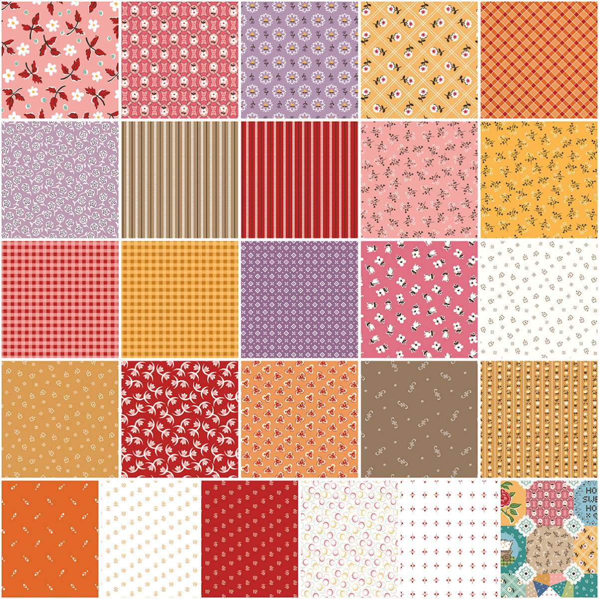 1-Yard Bundle--Prairie (Coral) by Lori Holt of Bee in My Bonnet for Riley Blake Designs