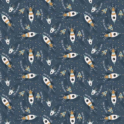 Starry Adventures - Star Ships - Navy - Flannel - Per Yard - by Lisa Perry for 3 Wishes - 3STARRYADV-20258-NVY-FLN