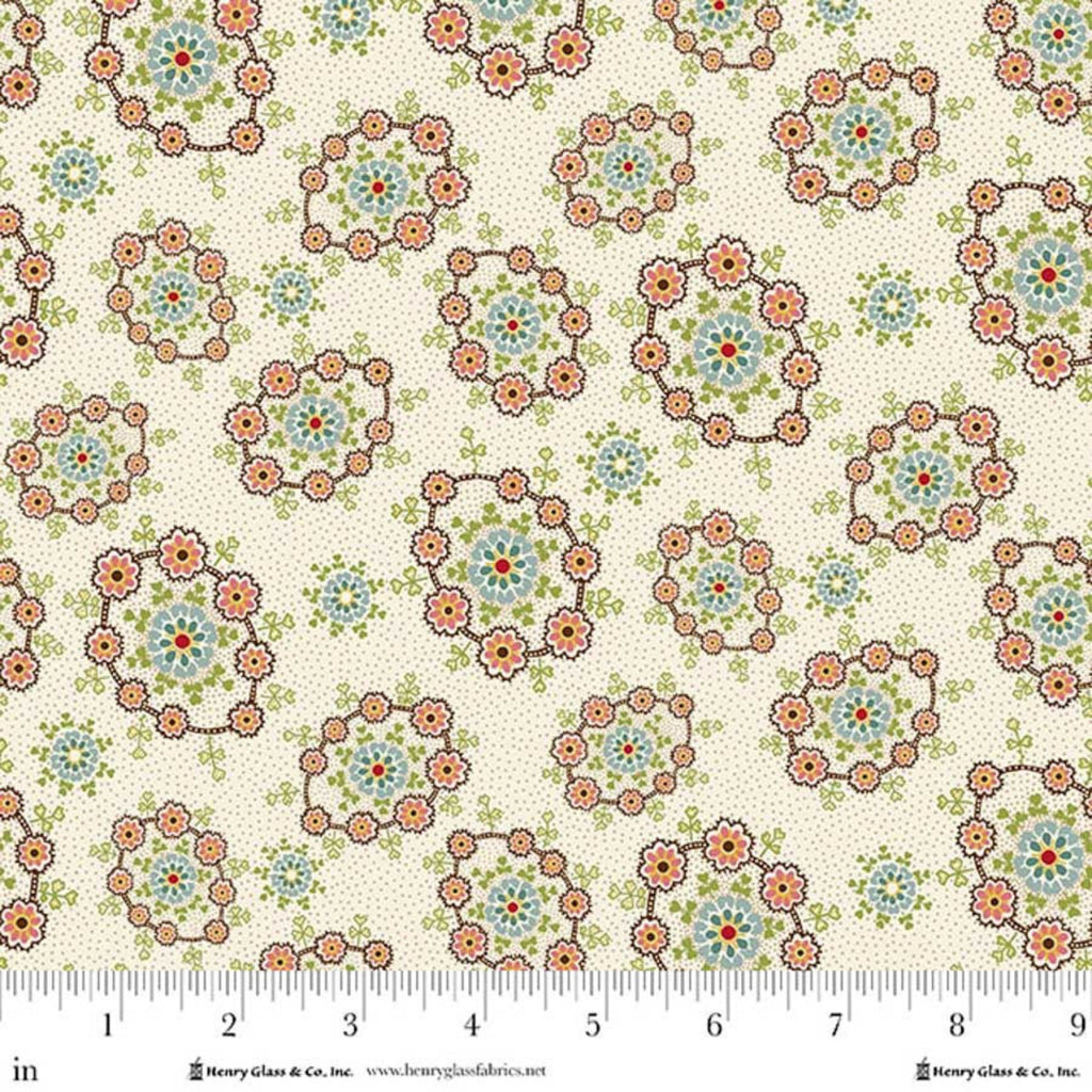 1-2/3 Yard Remnant of 118" Candlelight & Romance Floral Wreaths Wide Quilt Back Cream