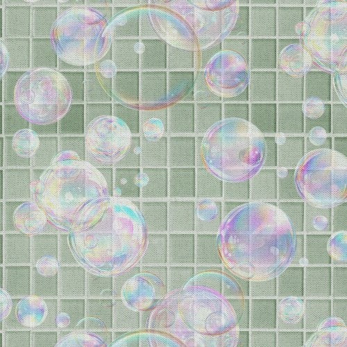Please Seat Yourself Bubble Tiles Teal quilting cotton fabric by Jim Baldwin for 3Wishes