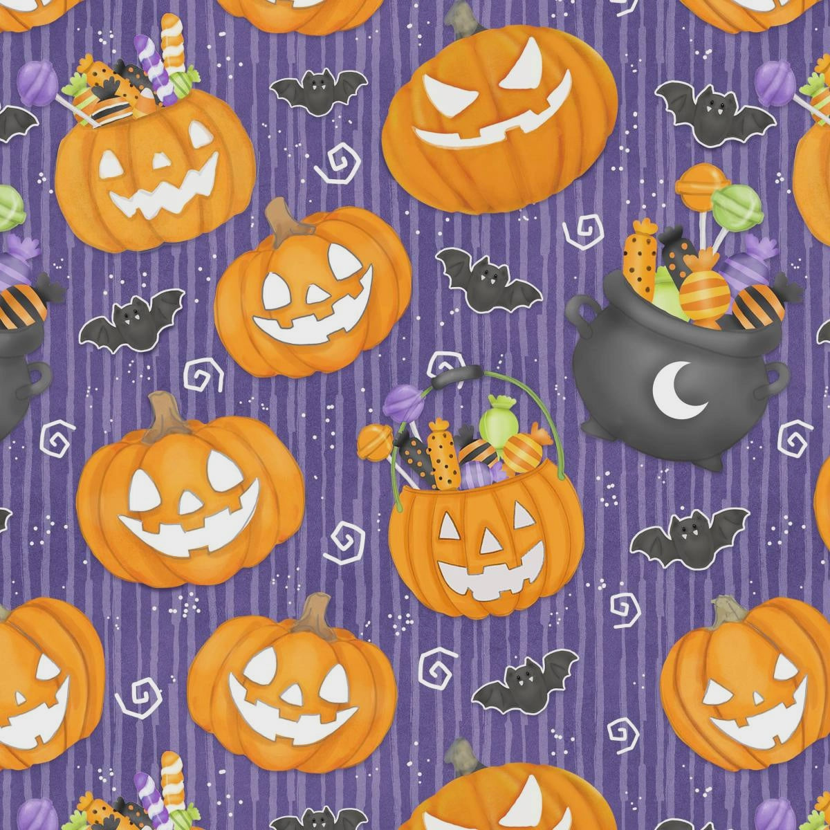 Moonlight Mischief Large Pumpkin Purple Glow in the Dark fabric