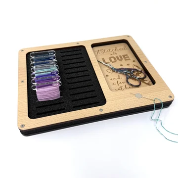 Pip & Chip Cat Working Tray for Cross Stitch and Embroidery (Holds 24 Large Acrylic Bobbins)