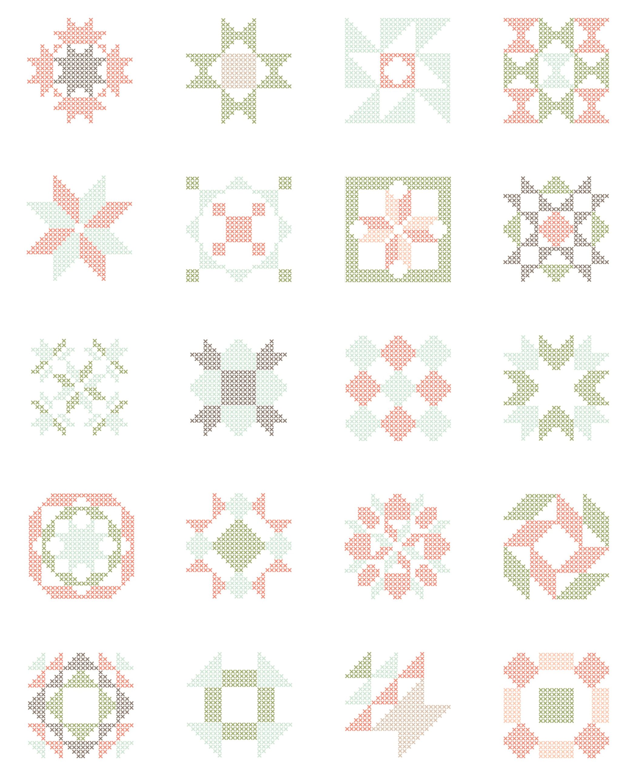 Abloom Stone Cross Stitch Blocks Panel by Corey Yoder for Moda Fabrics