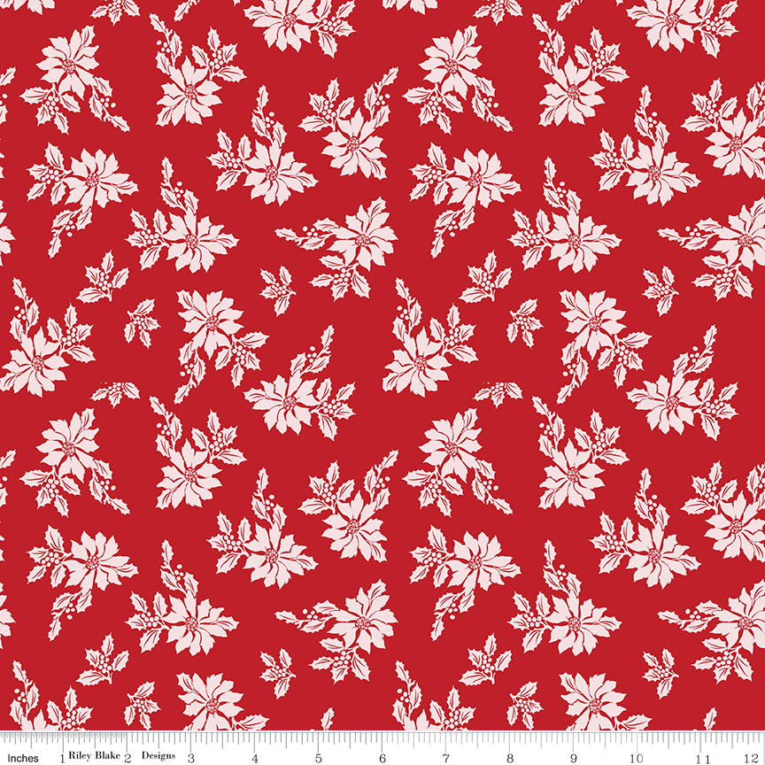 Santa Claus Lane C9611R Pointsettias Riley Blake