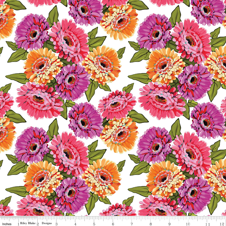 ZINNIAS 16690 White Riley Blake Lila Tueller