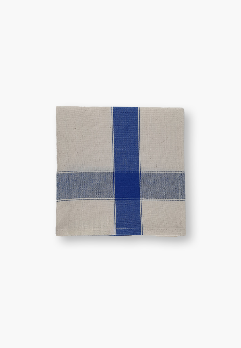 Maison Sajou Cotton Embroidery Tea Towel Blue Stripes with Aida Cloth Center