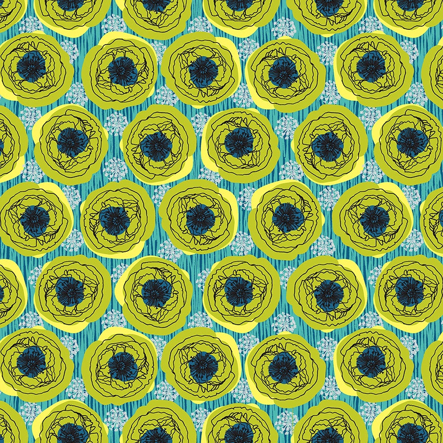 Winding Road Bouquet Grass Green quilting cotton fabric by Natalie Barnes