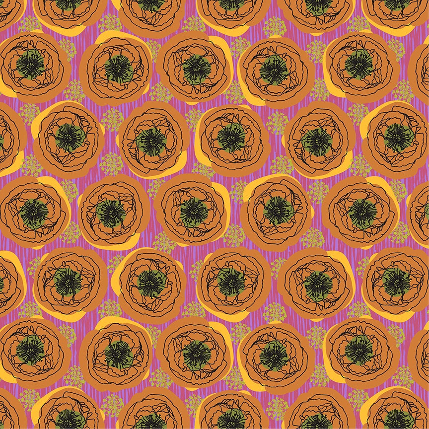 Winding Road Bouquet Golden quilting cotton fabric by Natalie Barnes