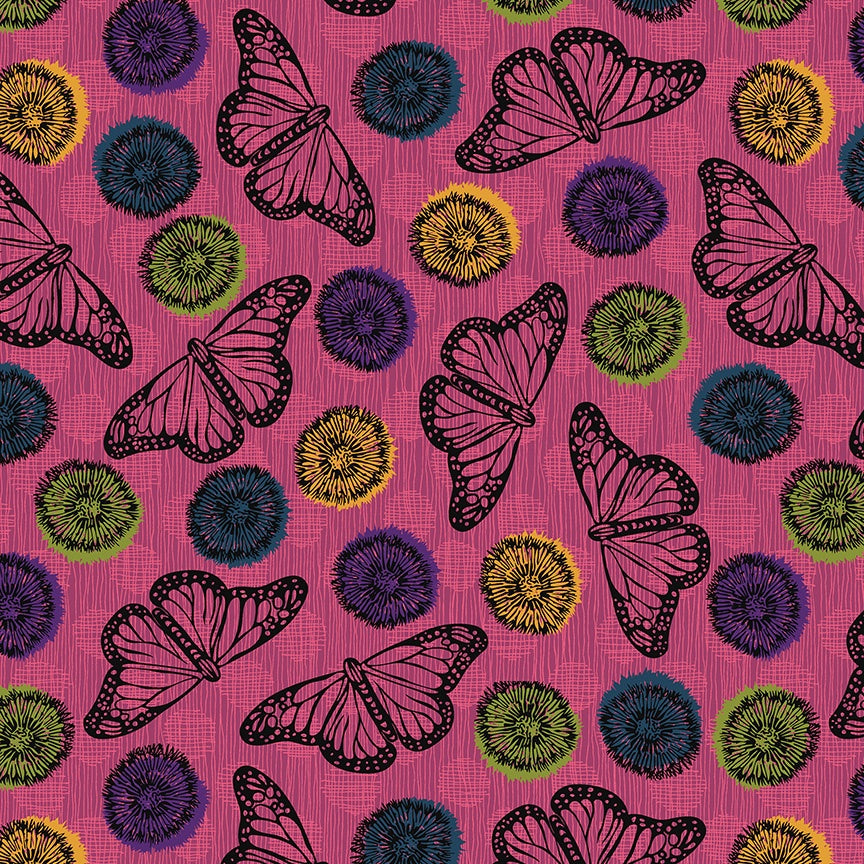 Winding Road Flight Magenta quilting cotton fabric by Natalie Barnes