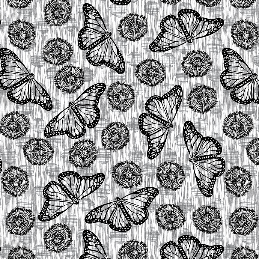 Winding Road Flight White/Black quilting cotton fabric by Natalie Barnes