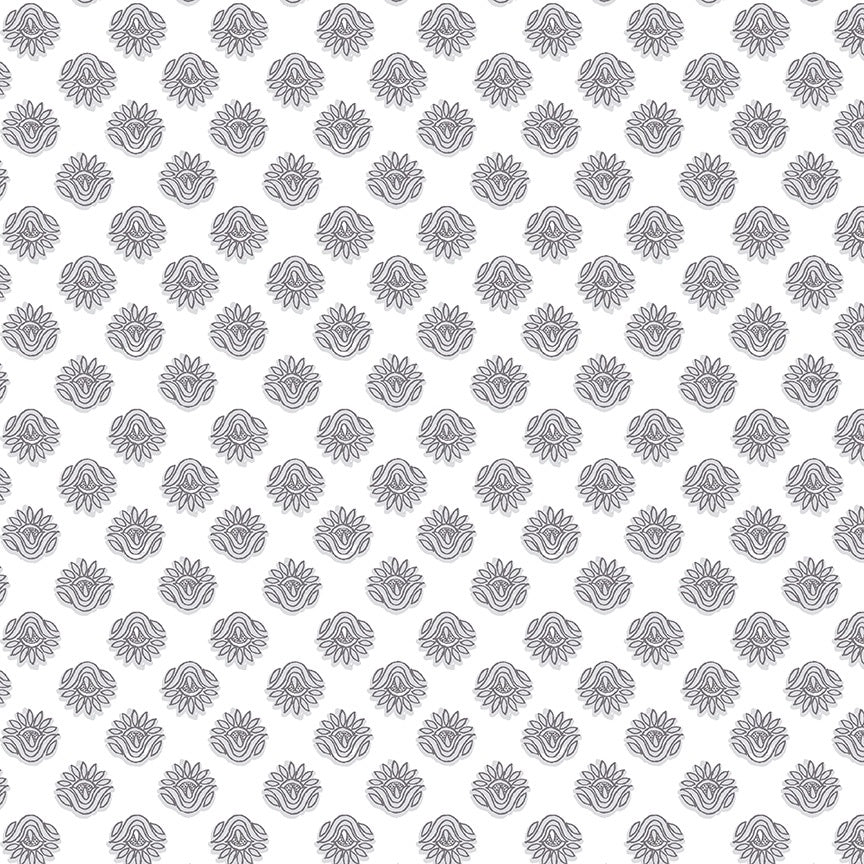 Winding Road Lotus White/Grey quilting cotton fabric by Natalie Barnes