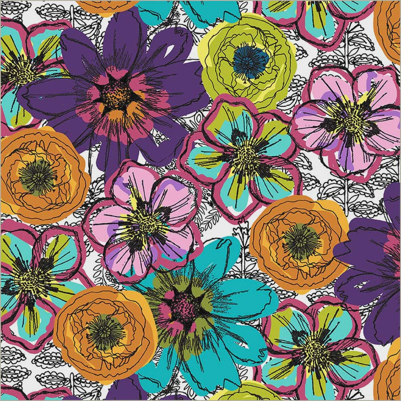 Winding Roads 108" Quilt Back Flower Fields White quilting cotton fabric by Natalie Barnes