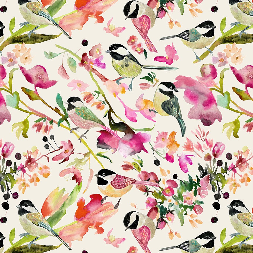 Canvas & Co. Chickadee Parchment fabric