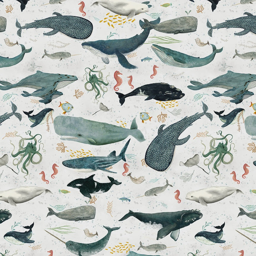 Deep Blue Creatures of the Sea Foam fabric