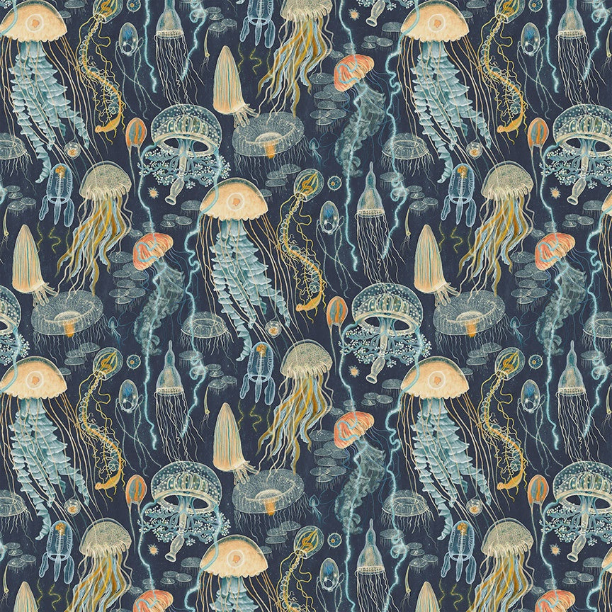 Deep Blue Jellyfish Field Deep Blue fabric