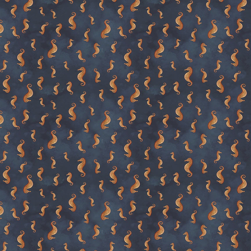 Deep Blue Seahorses Deep Blue fabric
