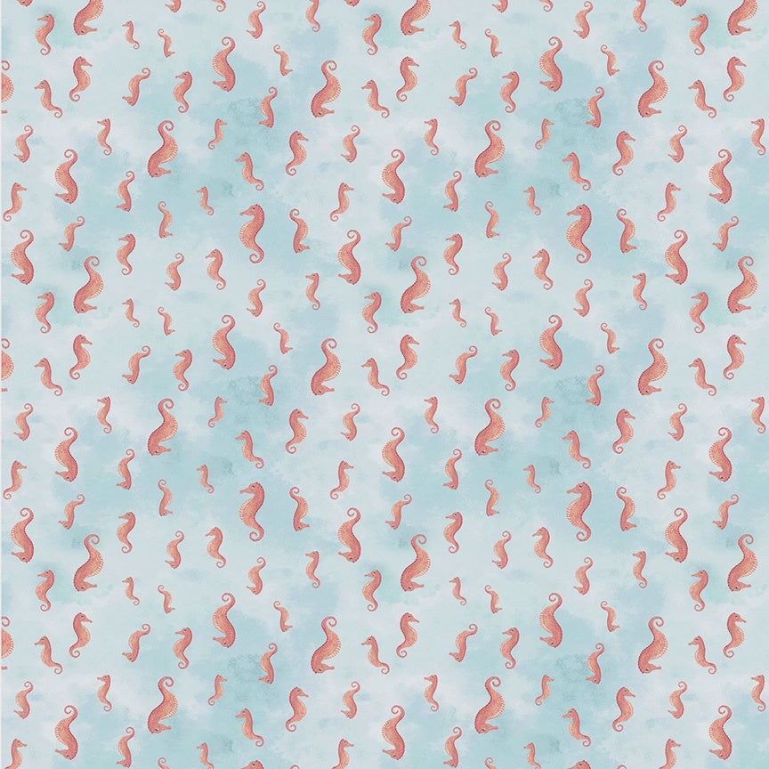 Deep Blue Seahorses Aqua fabric