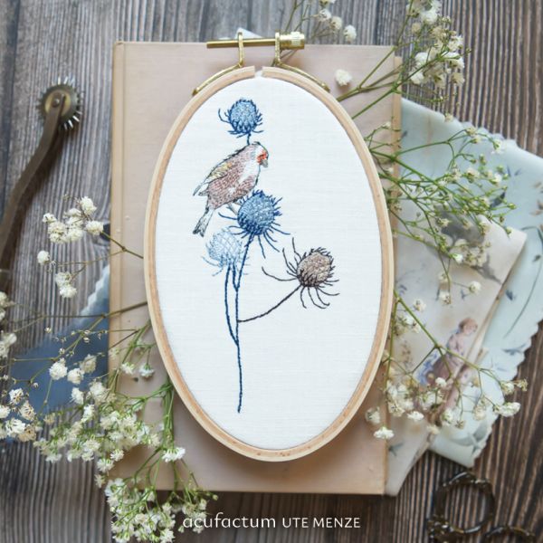 Acufactum MACHINE EMBROIDERY FILE Goldfinch with Thistle