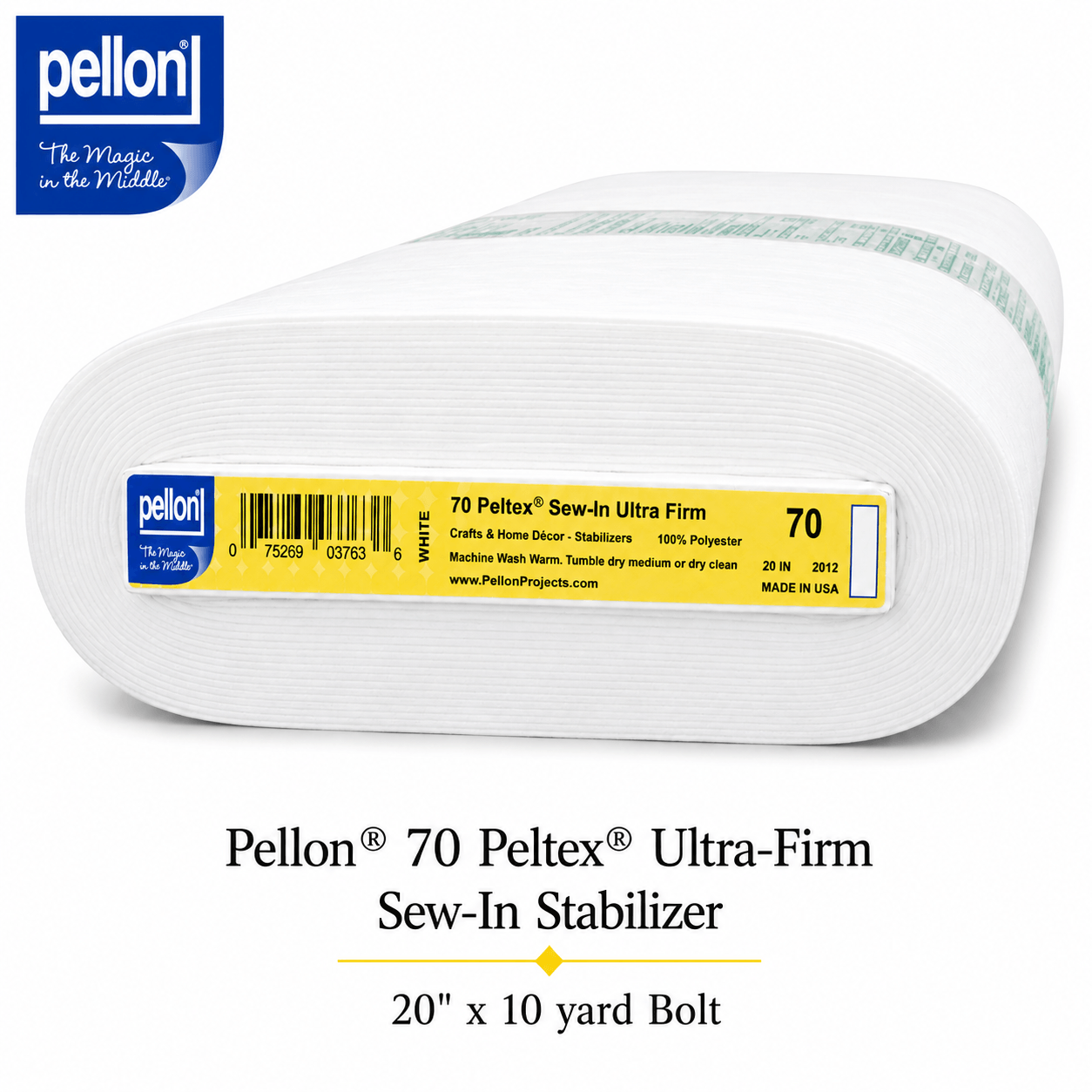 Pellon 70 Peltex Ultra-Firm Sew-In Stabilizer 20" x 10 yard Bolt (White)