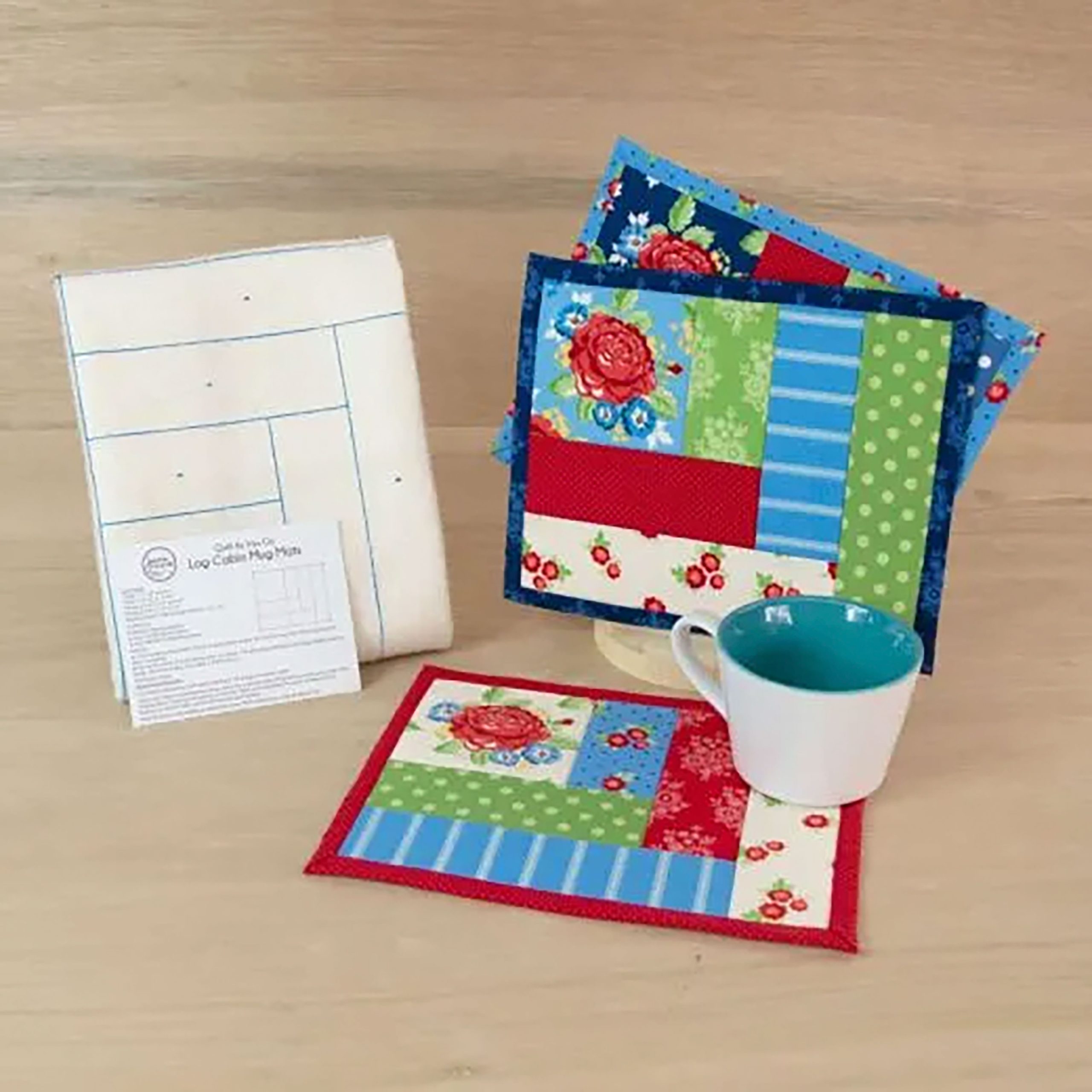 Log Cabin Mug Mats - Quilt As You Go