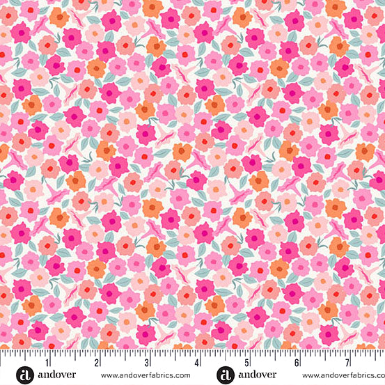 Memories Unfold: TEAL FLORET Fabric (1/2 yd)