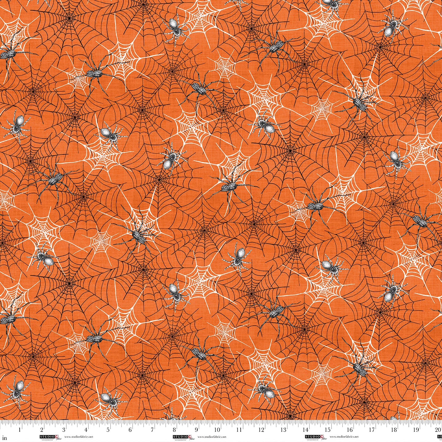 Fear Factory: ORANGE SPIDERWEB and SPIDERS Allover Fabric (1/2 yd)
