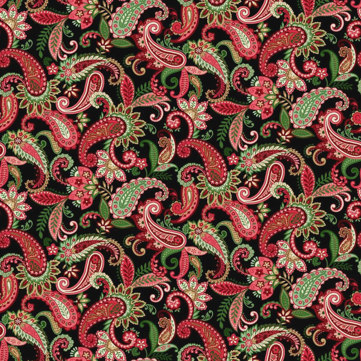 Holiday Feather & Flourish Paisley Black fabric | 9264-99 Black