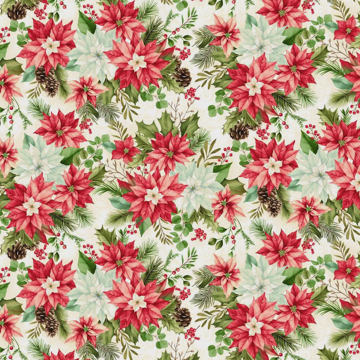 Holiday Feather & Flourish Winter Blooms Cream fabric | 9267-44 Cream