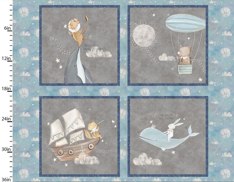 Adventures in the Sky Blocks Panel 36" Bianca Pozzi 3 Wishes Cotton Fabric 3W-AdvSkyPanel-14653-M