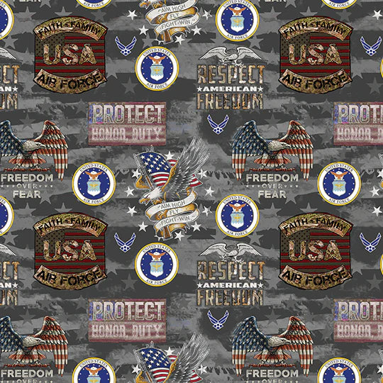 Air Force Military Camo USA Flag Sykel Enterprises Cotton Fabric SYK-1338-AF