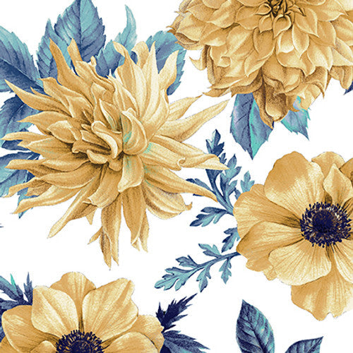 Alabaster Wings Golden Floral White Pattern Weave Studio Blank Quilting Cotton Fabric BQ-3853-01
