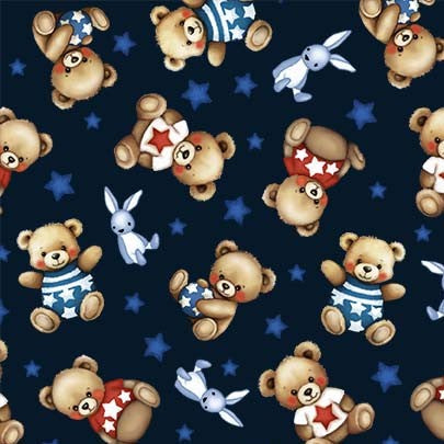 Americana Baby Bear Tossed Indigo Blue Michael Miller Cotton Fabric MM-DCX12181-INDI-D