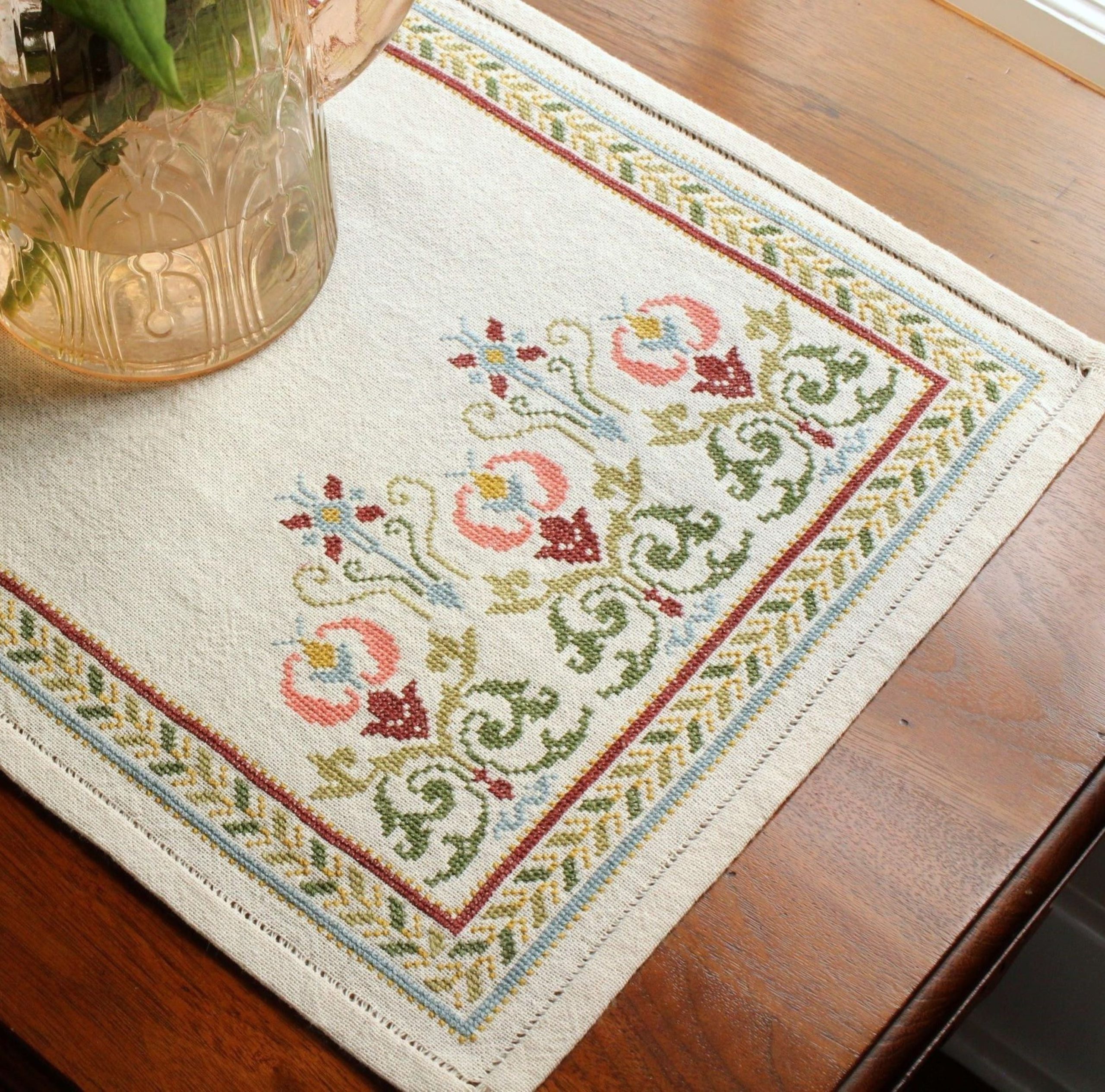 Arcadian Peony cross stitch folk embroidery kit