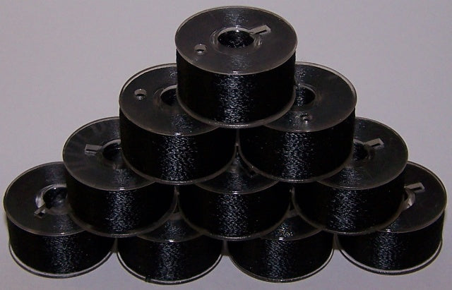 24 Prewound Size A / Style 15 Plastic Sided Embroidery Bobbins SA156 Black