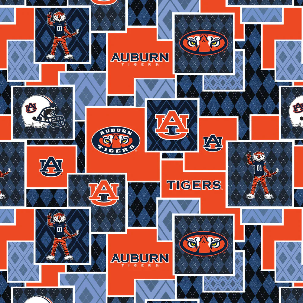 Auburn Tigers NCAA College Argyle Boxes Sykel Cotton Fabric AU-1371