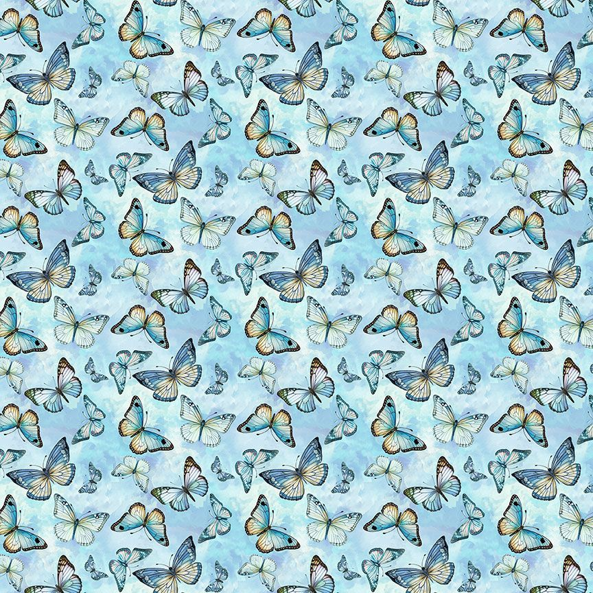 Forest Whisper: FLYING BUTTERFLIES SKY Fabric (1/2 yd)