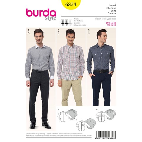 Burda 6874 - Men's Business Shirt Sewing Pattern