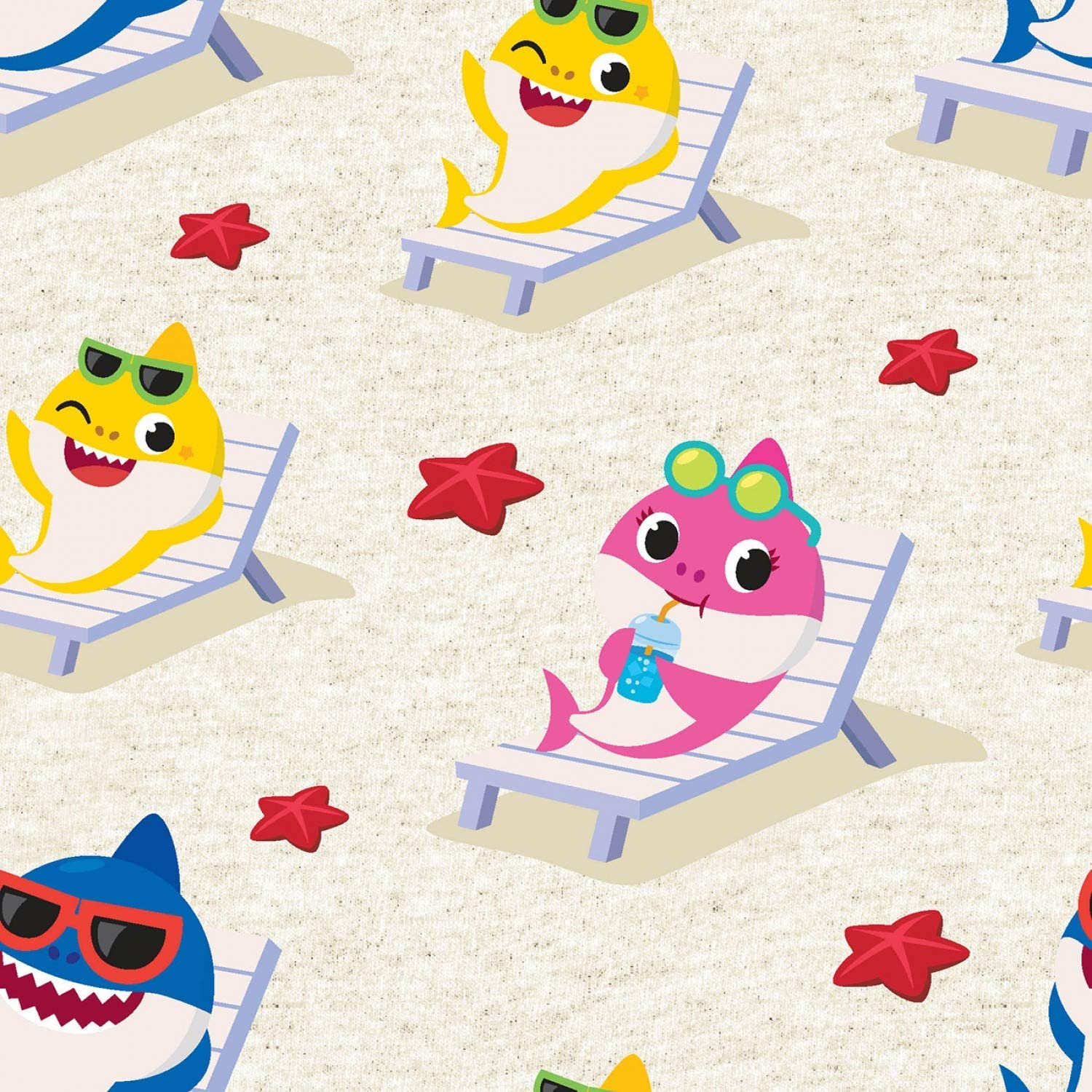Baby Shark Starfish Beach Nickelodeon Multicolor Springs Creative Cotton Fabric SC-73762