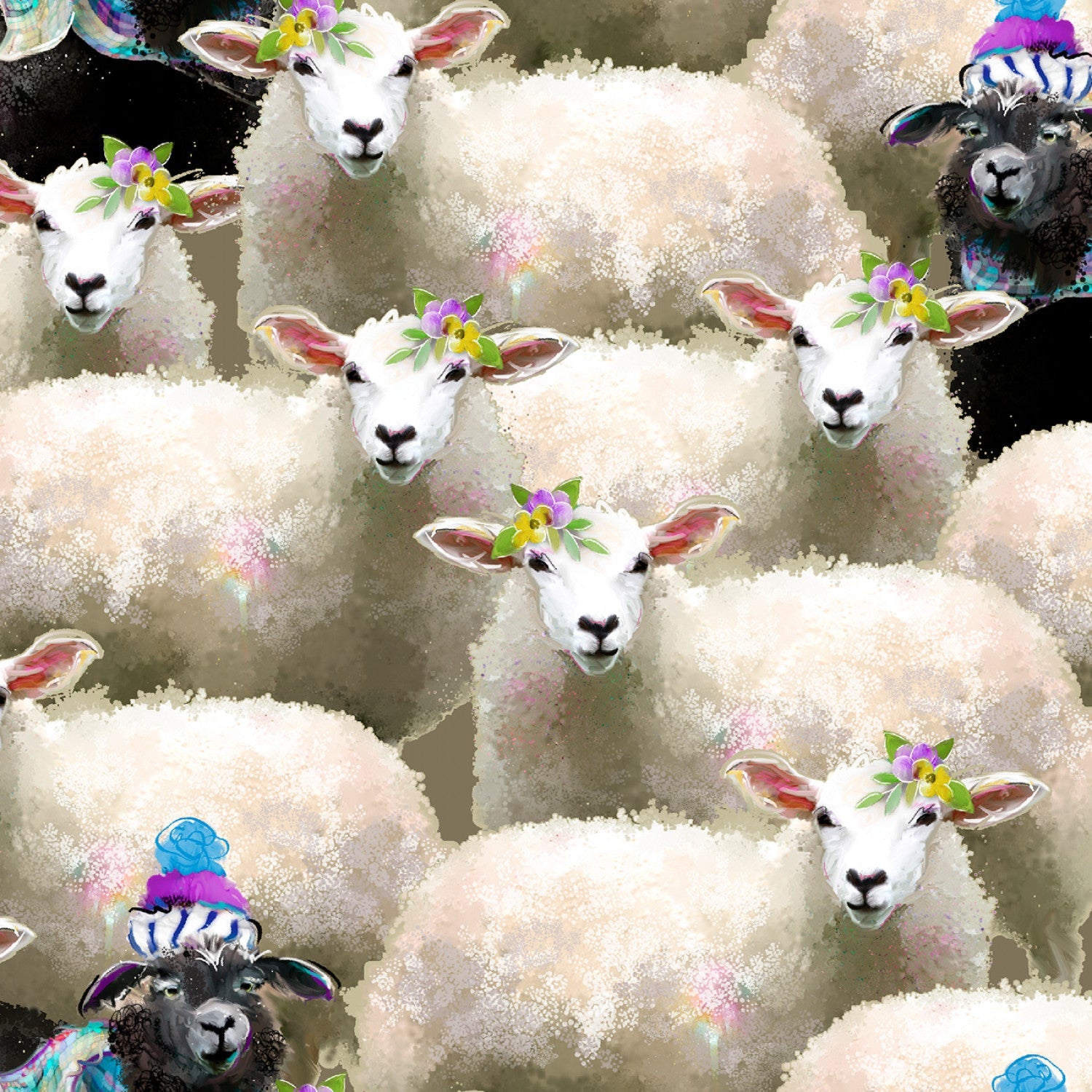 Back To The Farm Black Sheep Gray Connie Haley 3 Wishes Cotton Fabric 3W-23048-GRY