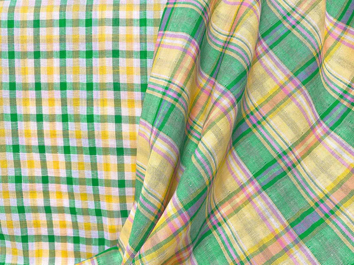 Beachcomber Reversible Cotton Gauze Fabric - Color combo 15 Green + Yellow