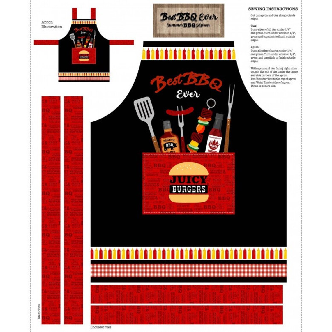 Best BBQ Ever Apron Panel 36" Multi Michael Miller Cotton Fabric MM-DCX10536-MULT-D