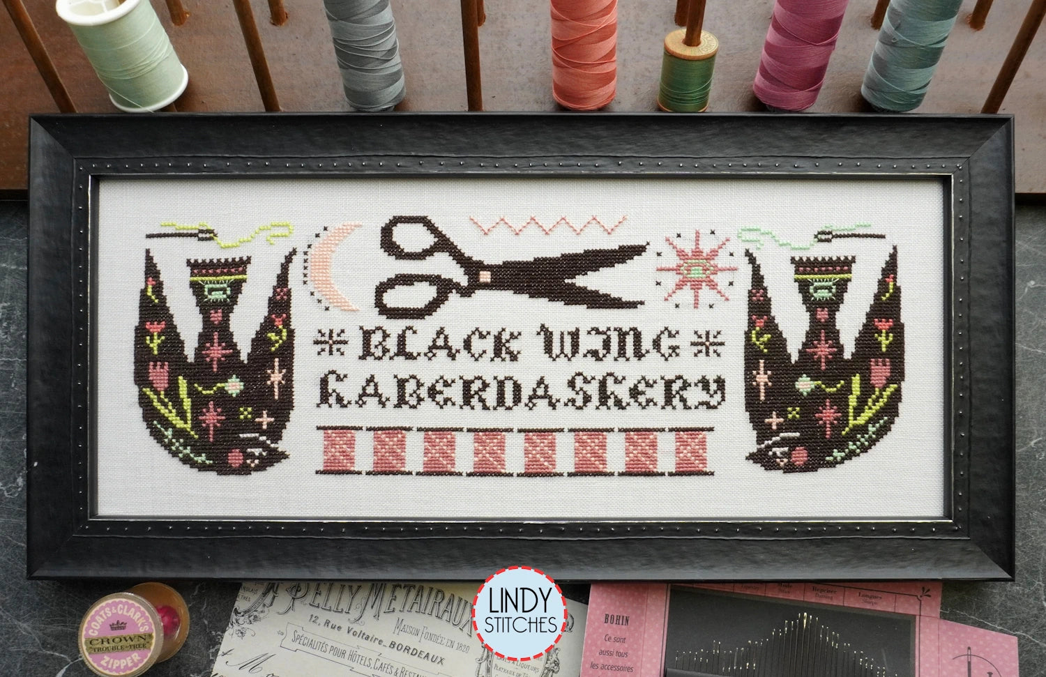 Black Wing Haberdashery Cross Stitch Pattern by Lindy Stitches